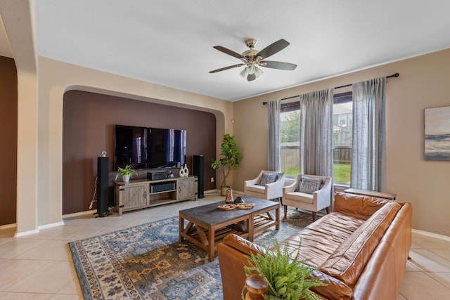 1012 Autumn Sage Way, Pflugerville, TX 78660 - living area with light tile patterned flooring and ceiling fan
