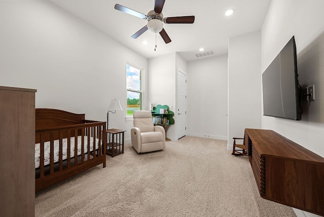 104 Huerta Rd, Florence, TX 76527 - carpeted bedroom with a nursery area, recessed lighting, and a ceiling fan