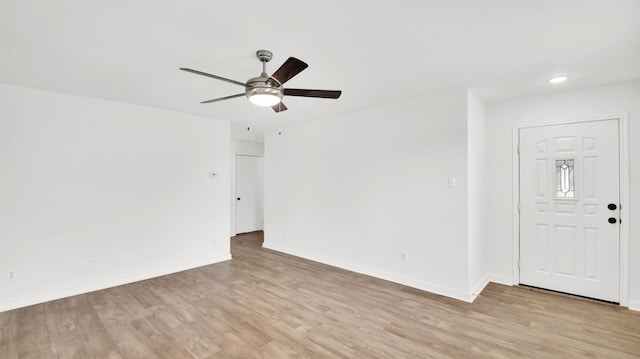 13124 Winecup Mallow Trl, Elgin, TX 78621 - entryway with light wood-style floors, ceiling fan, and recessed lighting