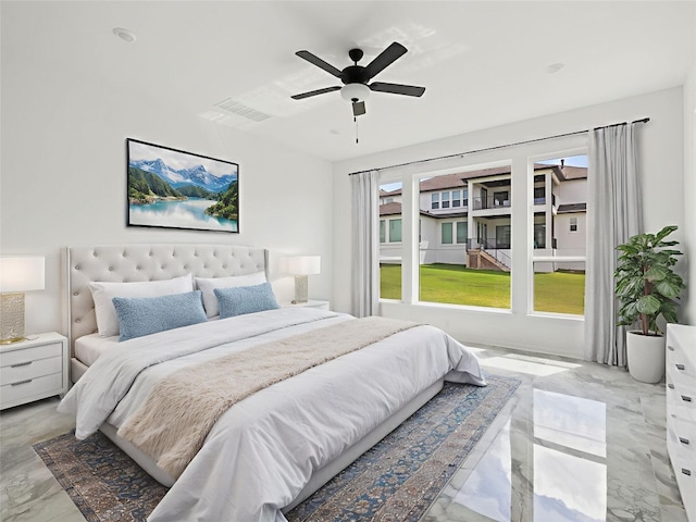 2308 Mondello Path, Leander, TX 78641 - bedroom with light marble finish floors and ceiling fan