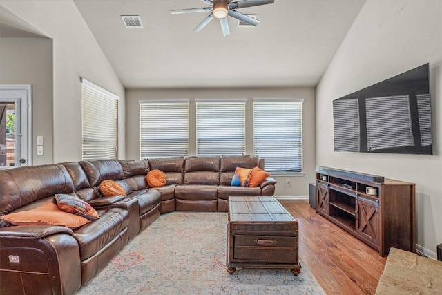 204 Archipelago Trl, Austin, TX 78717 - living room with lofted ceiling, a ceiling fan, and light wood-style flooring