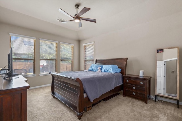 204 Archipelago Trl, Austin, TX 78717 - bedroom with light colored carpet, multiple windows, a ceiling fan, and lofted ceiling