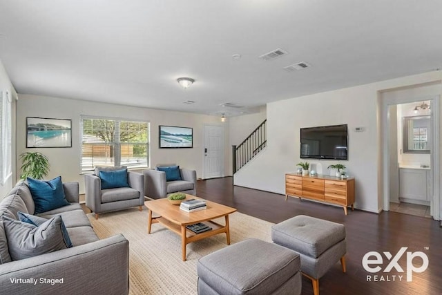 509 Red Tailed Hawk Dr, Pflugerville, TX 78660 - living area featuring wood finished floors and stairs