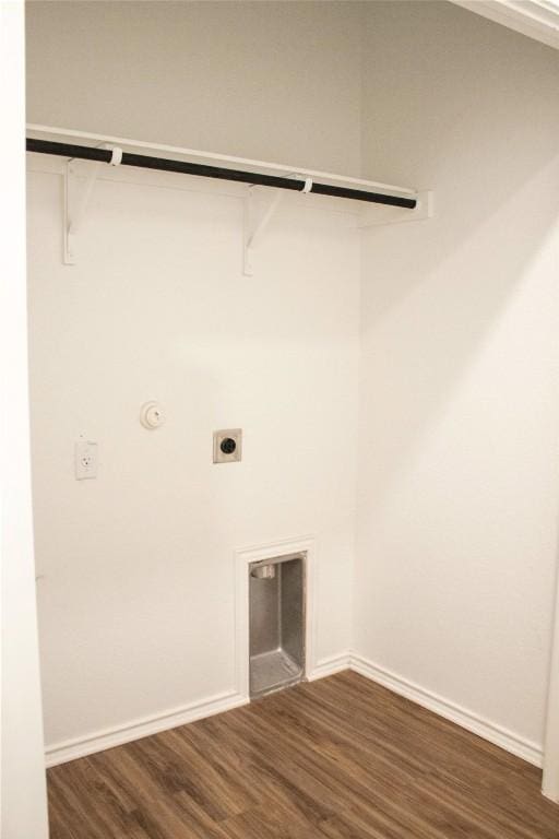 13801 Tordillo Dr, Elgin, TX 78621 - laundry room featuring hookup for an electric dryer, wood finished floors, and gas dryer hookup