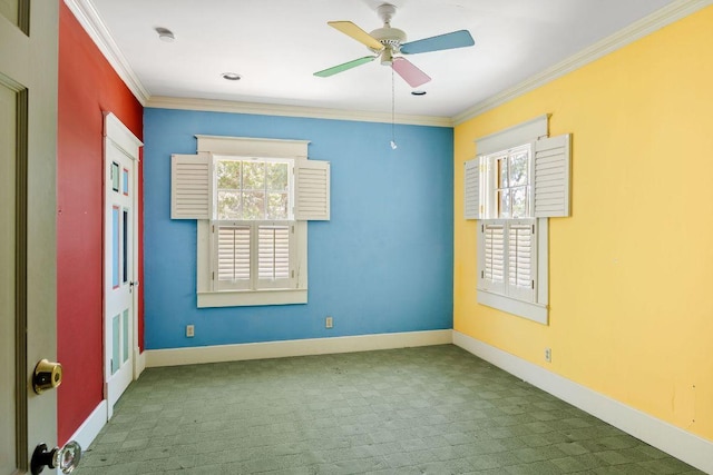 3201 W Ave, Austin, TX 78705 - carpeted empty room featuring ornamental molding, a ceiling fan, and a smoke detector