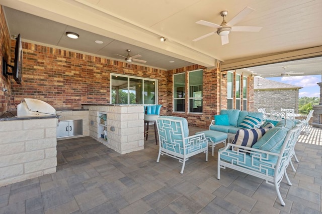 306 Iron Rail Ln, Georgetown, TX 78633 - view of patio / terrace featuring a ceiling fan, area for grilling, and an outdoor hangout area