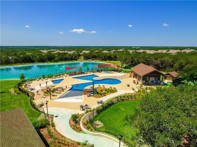 306 Iron Rail Ln, Georgetown, TX 78633 - bird's eye view of a pool and a large body of water