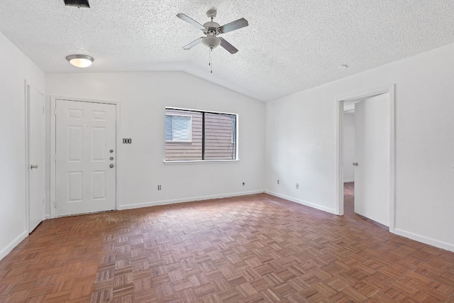 12323 Alderbrook Dr, Austin, TX 78758 - empty room with ceiling fan, vaulted ceiling, and a textured ceiling