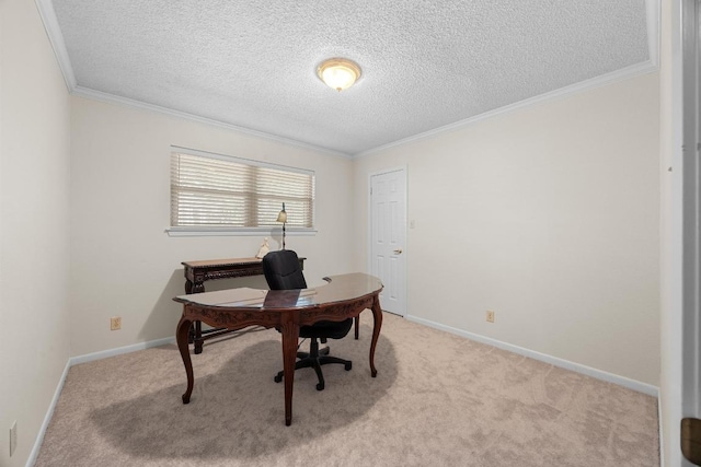 9202 Spring Hollow Dr, Austin, TX 78750 - office area with ornamental molding, a textured ceiling, and carpet floors