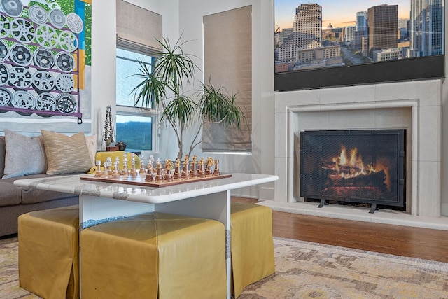 4716 Peralta Ln, Austin, TX 78735 - living room featuring wood finished floors and a fireplace