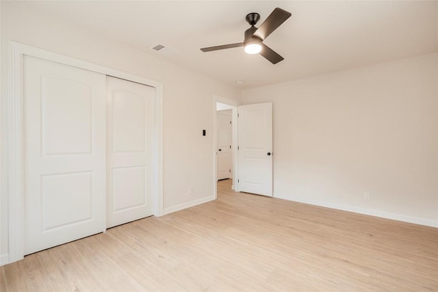 5714 Ave D, Austin, TX 78752 - unfurnished bedroom featuring light wood finished floors, a closet, and a ceiling fan