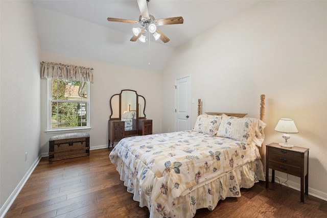 236 Pony Express Dr, Smithville, TX 78957 - bedroom featuring hardwood / wood-style flooring, lofted ceiling, and a ceiling fan
