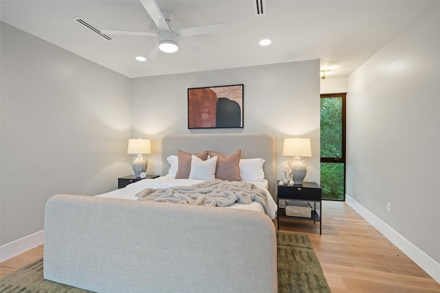 1327 Bonham Ter Unit B, Austin, TX 78704 - bedroom with light wood-style floors, a ceiling fan, and recessed lighting