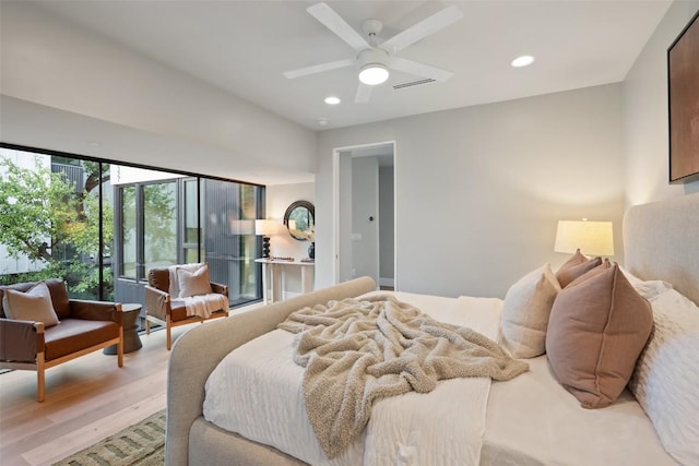 1327 Bonham Ter Unit B, Austin, TX 78704 - bedroom featuring recessed lighting, light wood-type flooring, and ceiling fan