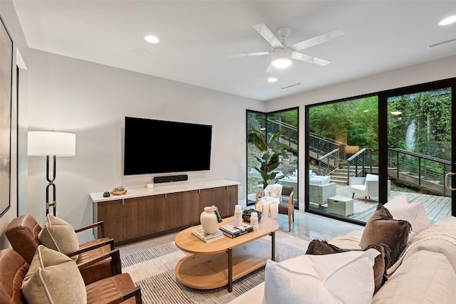 1327 Bonham Ter Unit B, Austin, TX 78704 - living area with a ceiling fan and recessed lighting