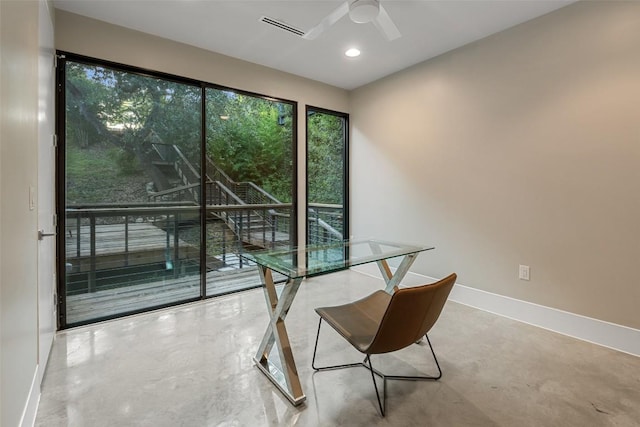 1327 Bonham Ter Unit B, Austin, TX 78704 - home office with a ceiling fan, plenty of natural light, concrete flooring, and recessed lighting