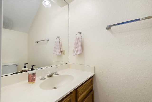 5910 Abilene Trl, Austin, TX 78749 - bathroom featuring vanity and vaulted ceiling
