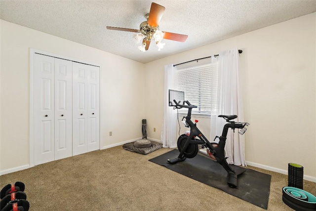5910 Abilene Trl, Austin, TX 78749 - exercise area with carpet, a textured ceiling, and ceiling fan