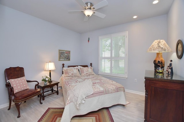 106 Bass St, Georgetown, TX 78633 - bedroom featuring light wood-style floors, recessed lighting, and ceiling fan