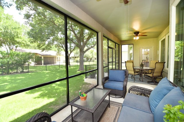 106 Bass St, Georgetown, TX 78633 - sunroom with ceiling fan and an outdoor living space