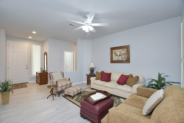 106 Bass St, Georgetown, TX 78633 - living area with recessed lighting, light wood-style flooring, and ceiling fan