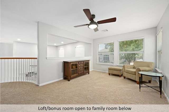 8300 Fern Bluff Ave, Round Rock, TX 78681 - sitting room with a ceiling fan and carpet floors