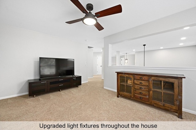 8300 Fern Bluff Ave, Round Rock, TX 78681 - living room with ceiling fan, carpet, and recessed lighting