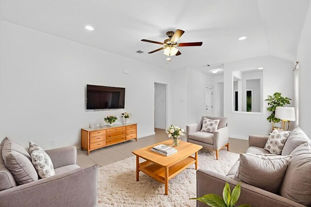 7619 Europa Ave, Round Rock, TX 78665 - living room with ceiling fan, recessed lighting, and light wood-style flooring