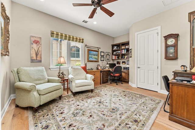 9 Borello Dr Unit 9, Austin, TX 78738 - office area with ceiling fan, light wood-type flooring, recessed lighting, and built in study area