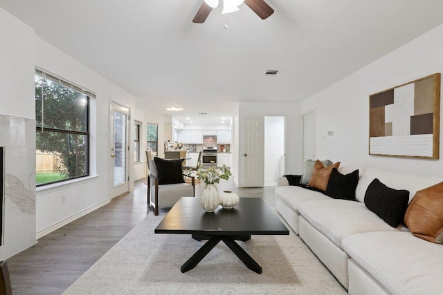 12706 Shemya Cv, Austin, TX 78729 - living room with wood finished floors and ceiling fan