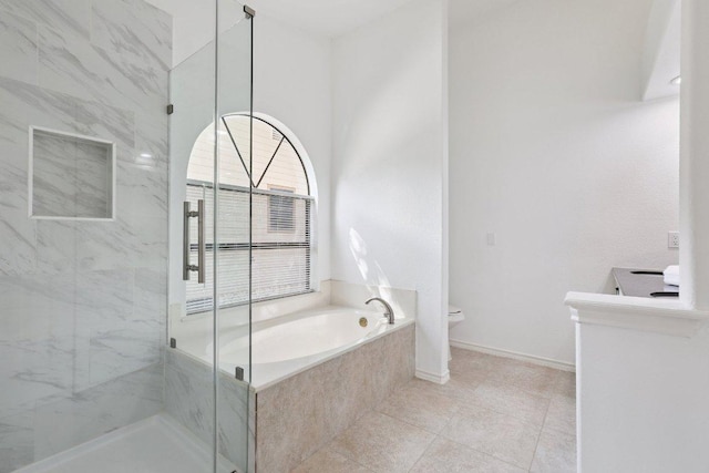 12706 Shemya Cv, Austin, TX 78729 - full bath with a bath, a marble finish shower, tile patterned floors, and vanity