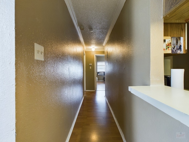 2804 Rio Grande St Unit 308, Austin, TX 78705 - corridor featuring ornamental molding, wood finished floors, a textured wall, and attic access