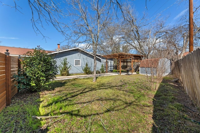 1602 Plateau Rdg, Cedar Park, TX 78613 - fenced backyard with a pergola, a storage unit, and a patio area