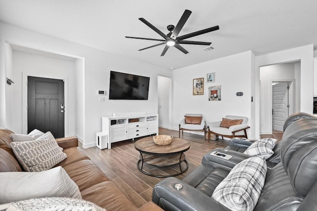 170 Banff Dr, Kyle, TX 78640 - living room featuring a ceiling fan and wood finished floors