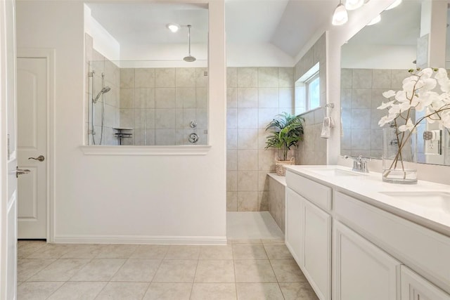 112 Silver Ridge Dr, Georgetown, TX 78633 - full bathroom with a walk in shower, double vanity, and tile patterned floors