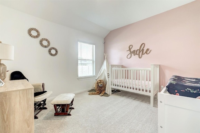 112 Silver Ridge Dr, Georgetown, TX 78633 - carpeted bedroom featuring vaulted ceiling and a nursery area