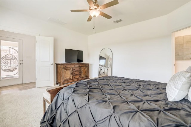 112 Silver Ridge Dr, Georgetown, TX 78633 - bedroom with carpet flooring, ceiling fan, and connected bathroom