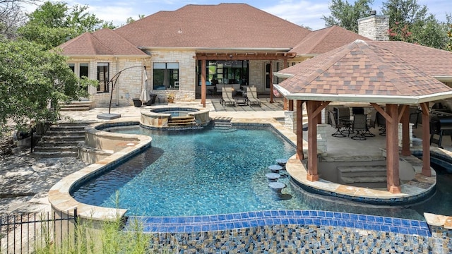 22126 Briarcliff Dr, Spicewood, TX 78669 - view of pool with a gazebo, a pool with connected hot tub, and a patio area