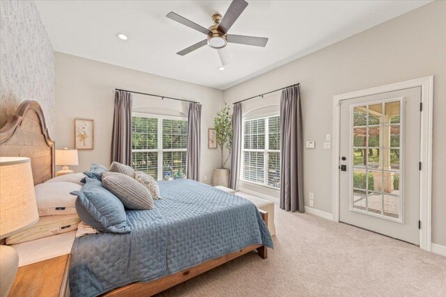 1660 W Mccarty Ln, San Marcos, TX 78666 - bedroom with access to outside, carpet, and ceiling fan