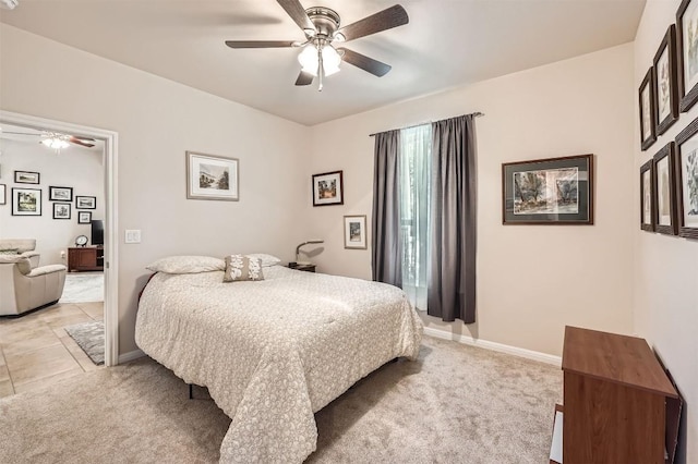 5501 Hitching Post, Lago Vista, TX 78645 - bedroom featuring light colored carpet and ceiling fan