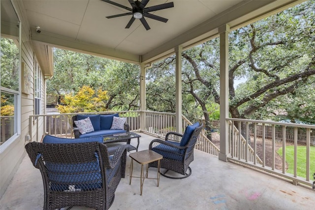 300 Errol Dr, Spicewood, TX 78669 - view of patio featuring a ceiling fan and outdoor lounge area