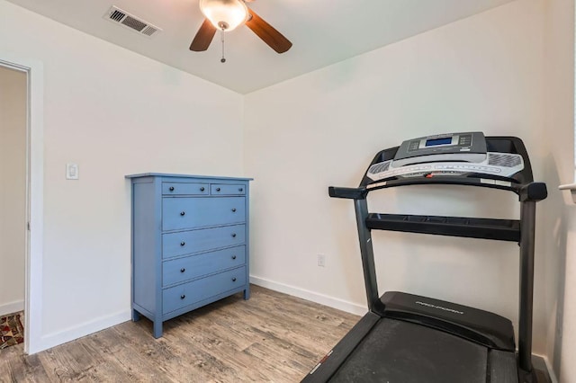 8018 Rockwood Ln, Austin, TX 78757 - exercise area with light wood-style flooring and ceiling fan