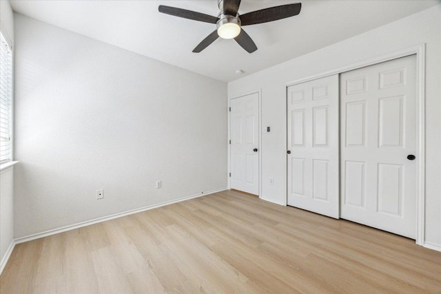 3659 Nolan Ryan Blvd, Round Rock, TX 78665 - unfurnished bedroom featuring light wood finished floors, a closet, and ceiling fan