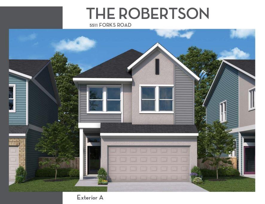 5511 Forks Rd, Austin, TX 78747 - view of front facade featuring driveway, an attached garage, stucco siding, and a shingled roof