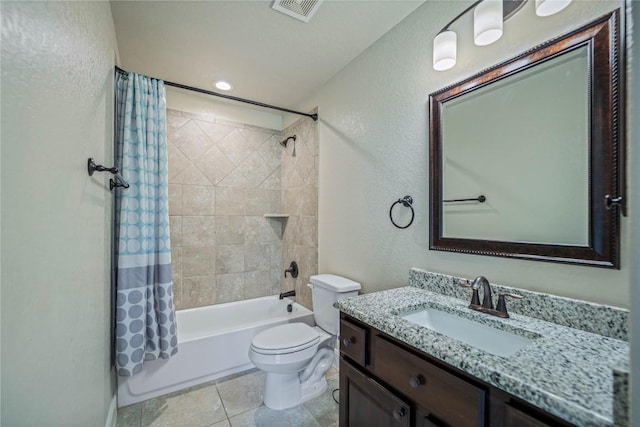 1621 Angolo, New Braunfels, TX 78132 - full bathroom with shower / tub combo, vanity, a textured wall, tile patterned floors, and recessed lighting