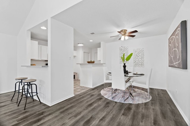 800 Saunders Dr, Round Rock, TX 78664 - dining space with dark wood-style flooring, a ceiling fan, and recessed lighting
