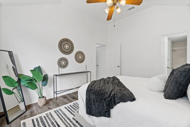 800 Saunders Dr, Round Rock, TX 78664 - bedroom featuring lofted ceiling, wood finished floors, and ceiling fan