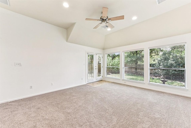 4306 S Summercrest Loop, Round Rock, TX 78681 - empty room featuring light carpet, a ceiling fan, recessed lighting, and vaulted ceiling