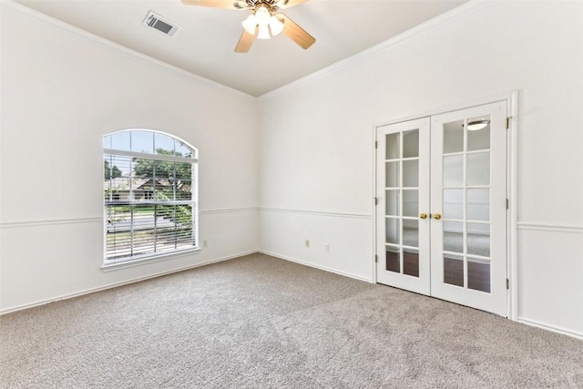 4306 S Summercrest Loop, Round Rock, TX 78681 - empty room with french doors, carpet floors, ceiling fan, and crown molding