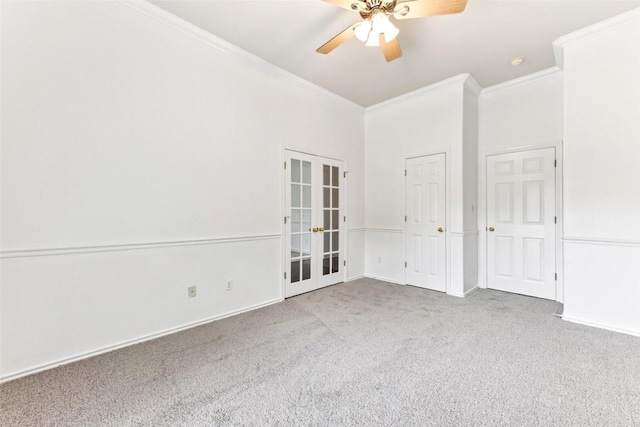 4306 S Summercrest Loop, Round Rock, TX 78681 - unfurnished room featuring crown molding, french doors, carpet, and a ceiling fan
